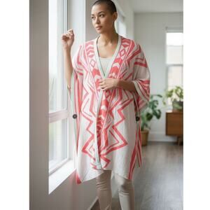 Coral & Mint Aztec Print Open Front Kimono Wrap Festival Style